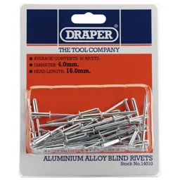 Draper Aluminium Pop Rivets - 4mm, 15.8mm, Pack of 50
