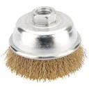 Draper Long Life Brassed Wire Cup Brush - 75mm, M14 Thread