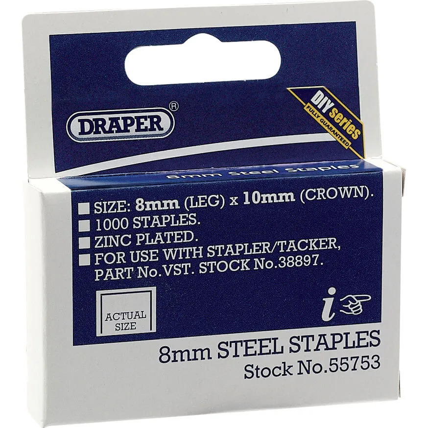 Draper DIY Series Staples - 8mm, Pack of 1000