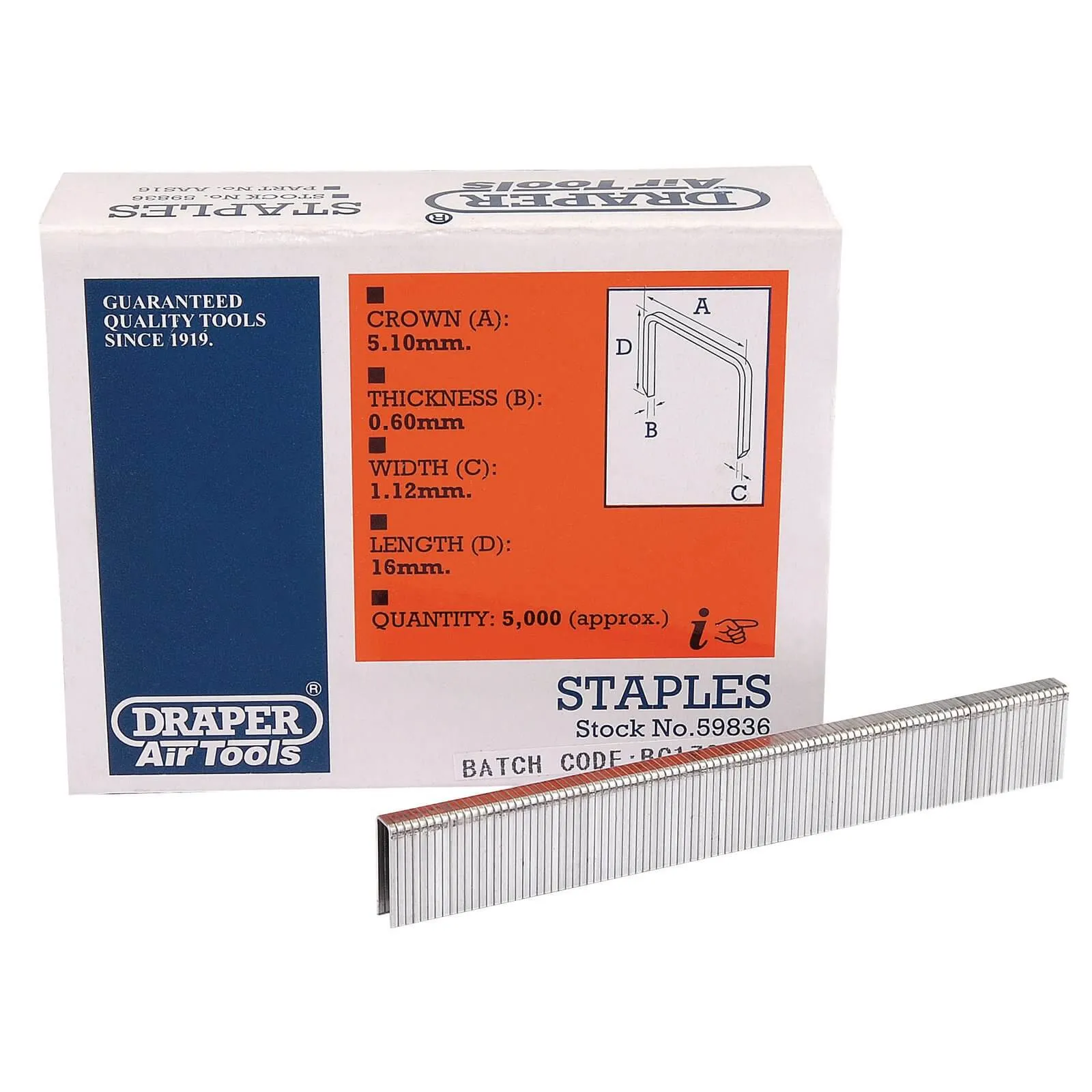 Draper Staple - 16mm, Pack of 5000