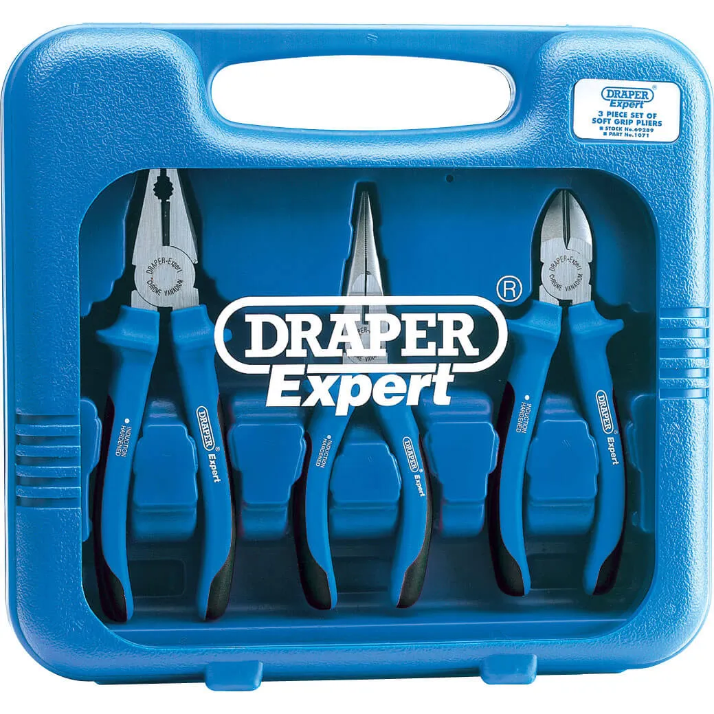 Draper Expert 3 Piece Soft Grip Heavy Duty Plier Set