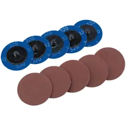 Draper 50mm Diameter Aluminium Oxide Sanding Disc - 50mm, 320g, Pack of 10