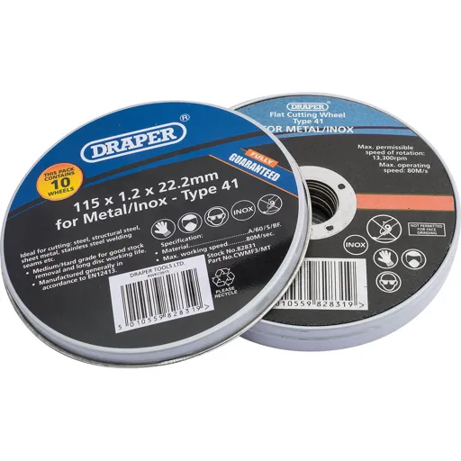 Draper Flat Thin Metal Cutting Disc - 115mm, Pack of 10