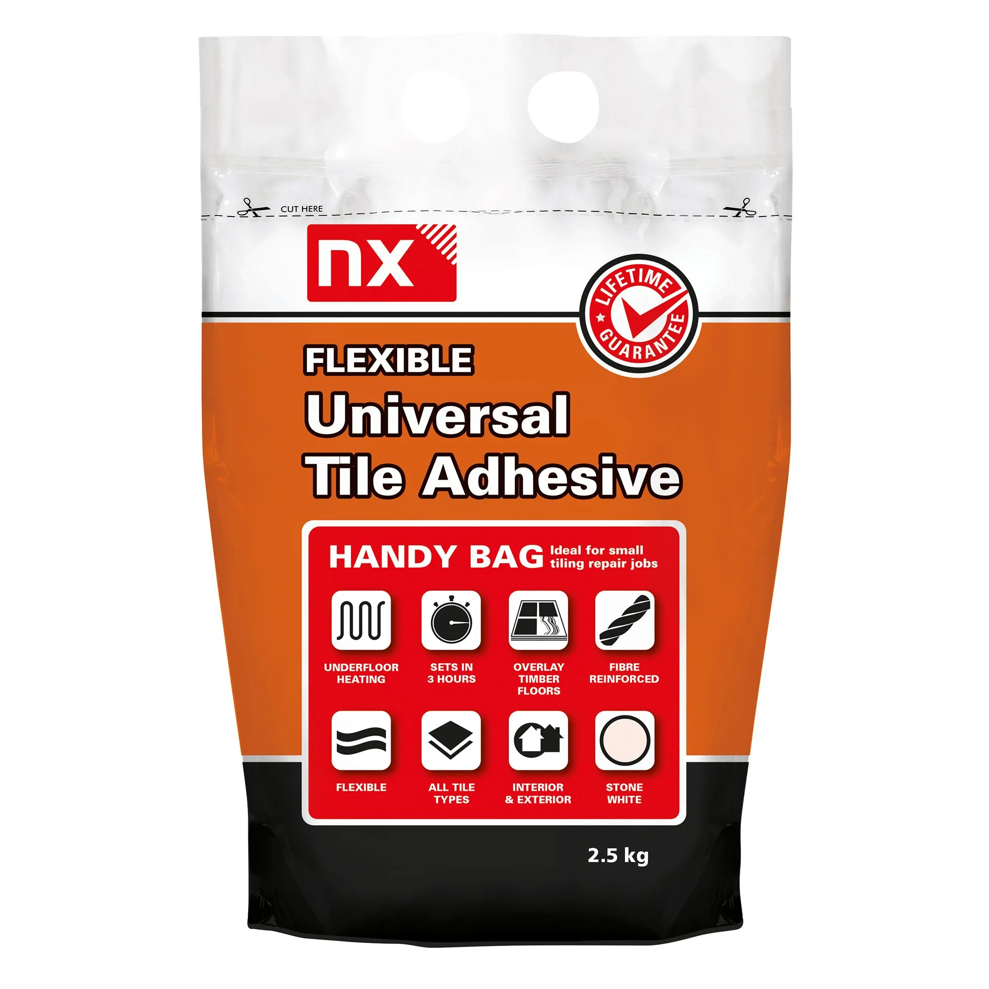NX Flexible Universal Stone white Tile Adhesive, 2.5kg