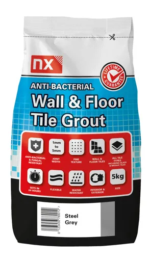 NX Anti-bacterial Steel grey Tile Grout, 5kg