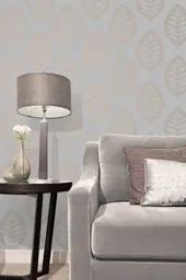 Fine Décor Ashbury Grey Leaf Glitter effect Embossed Wallpaper