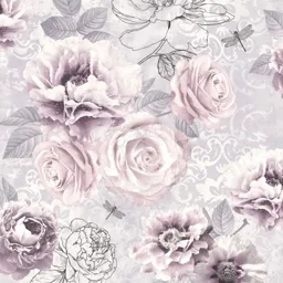 Fresco Romantic ink Pink, purple & grey Floral Wallpaper