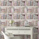 Fresco Pink Collage bookcase Smooth Wallpaper