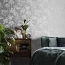 Boutique Brunei Leaves Silver effect Smooth Wallpaper
