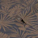 Superfresco Easy Fenne Black Leaves Copper effect Textured Wallpaper
