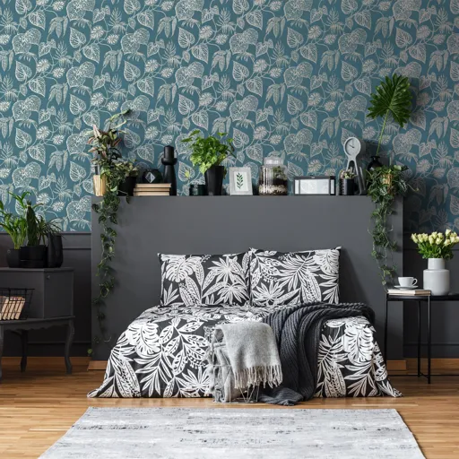 Boutique Betel Teal Metallic effect Textured Wallpaper