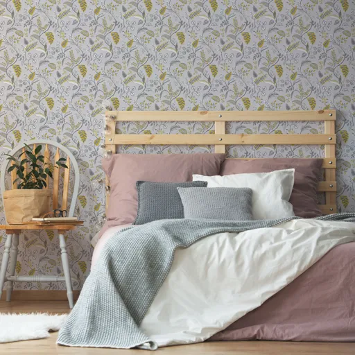 Superfresco Easy Kellie Grey & yellow Foliage Smooth Wallpaper