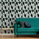 Sublime Marble Green Geometric Metallic effect Smooth Wallpaper