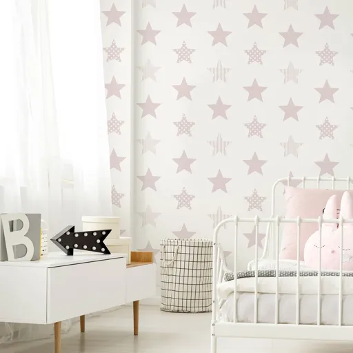 Superfresco Easy Superstar Pink & white Smooth Wallpaper