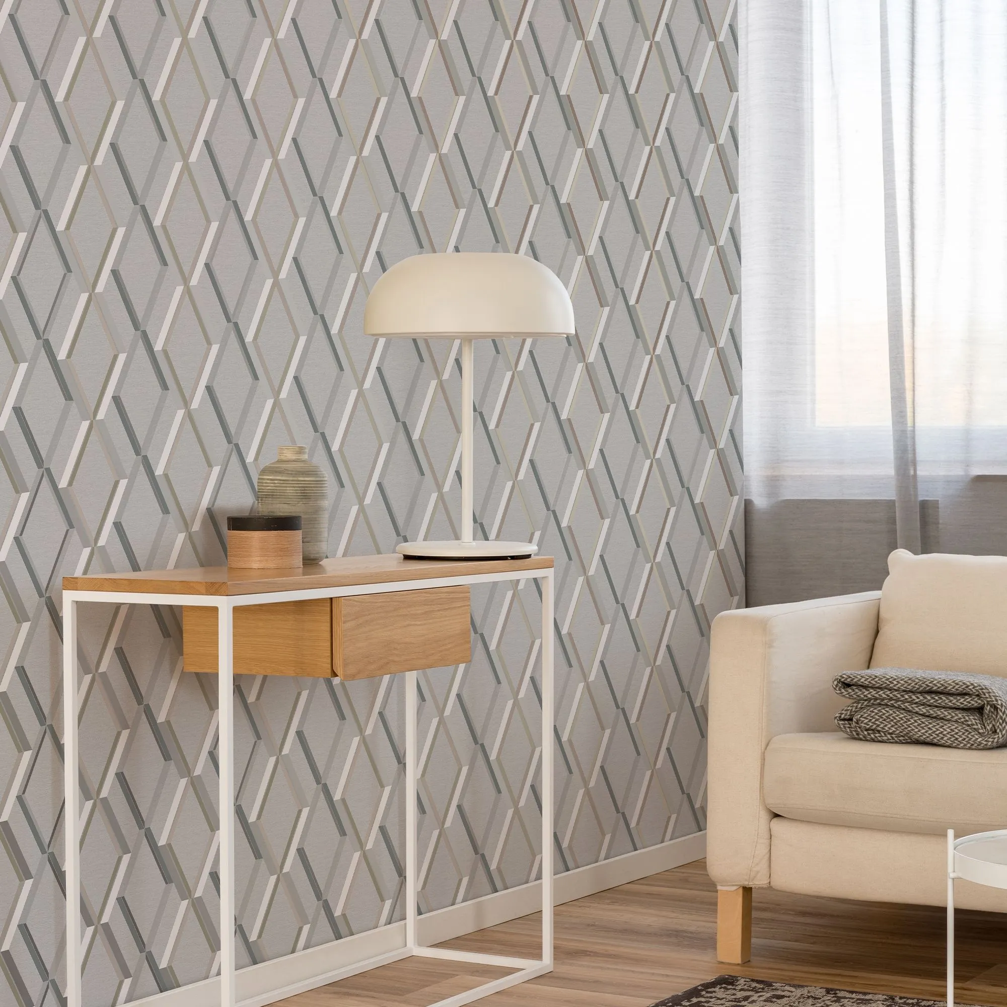 Superfresco Easy Prestige Grey Geometric Gold effect Smooth Wallpaper