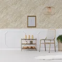 Superfresco Easy Kaya White Leaves Gold effect Smooth Wallpaper