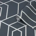 Julien MacDonald Disco vogue Navy Geometric Silver effect Smooth Wallpaper