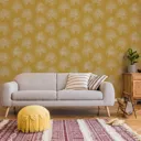 Superfresco Easy Ochre Palm leaves Gold effect Textured Wallpaper