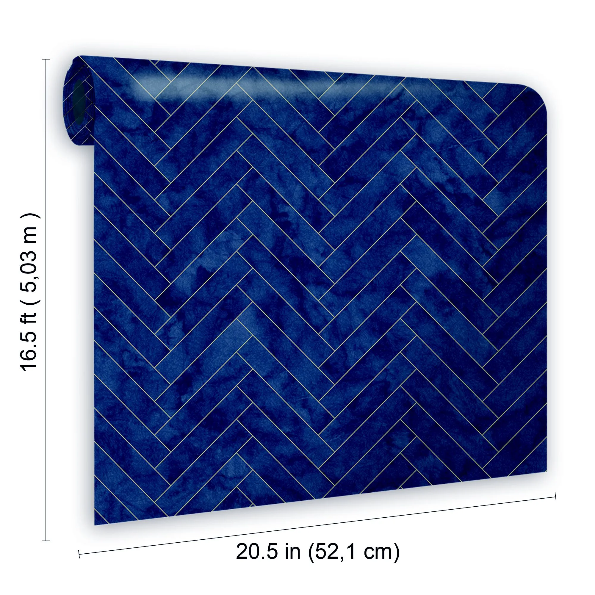 Contour Navy Marble chevron Tile effect Textured Wallpaper