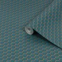 Contour Teal Hexagon lattice Tile effect Textured Wallpaper