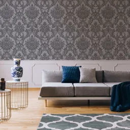 Boutique Baroque Grey Damask Glitter effect Textured Wallpaper