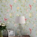 Laura Ashley Summer Palace Duck egg Floral Smooth Wallpaper