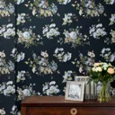 Laura Ashley Rosemore Midnight seaspray Floral Smooth Wallpaper