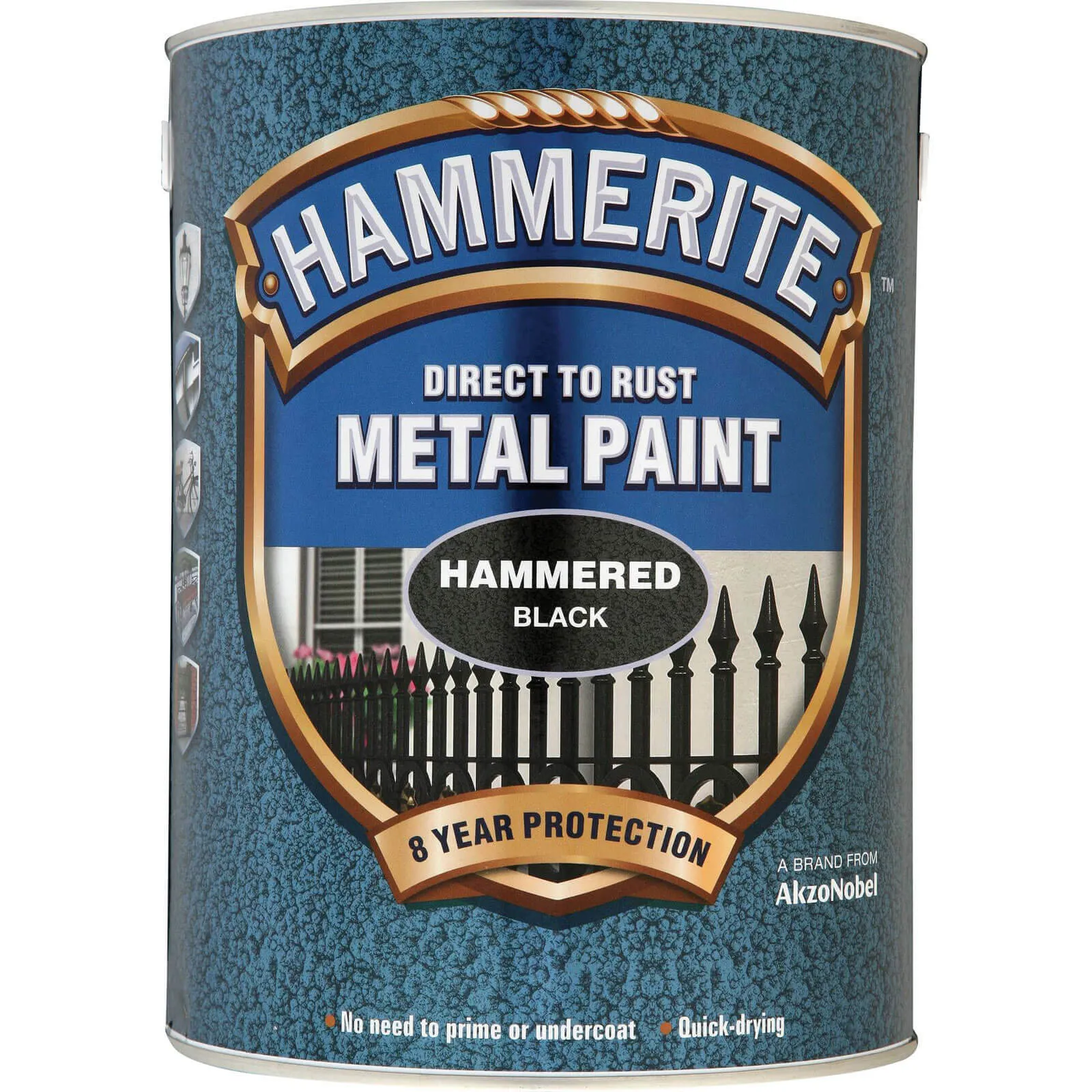 Hammerite Hammered Finish Metal Paint - Black, 5000ml