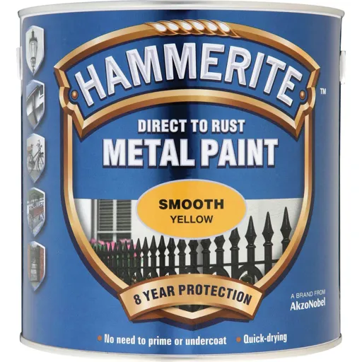 Hammerite Smooth Finish Metal Paint - Yellow, 2500ml