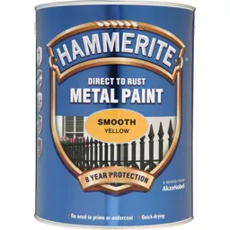 Hammerite Smooth Finish Metal Paint - Yellow, 5000ml