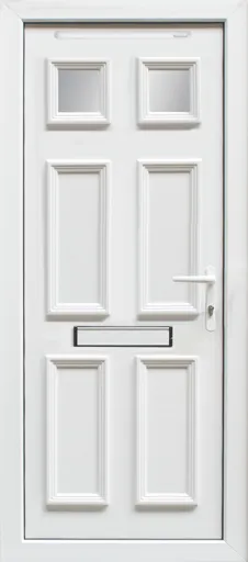 6 panel Frosted Glazed White uPVC LH External Front Door set, (H)2055mm (W)840mm