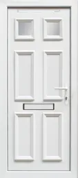 6 panel Frosted Glazed White uPVC LH External Front Door set, (H)2055mm (W)920mm