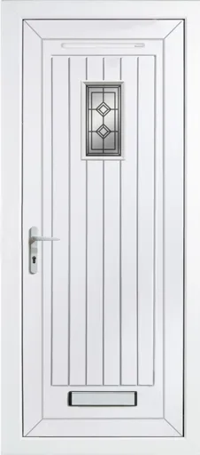 Diamond bevel Frosted Glazed Cottage White uPVC RH External Front Door set, (H)2055mm (W)840mm