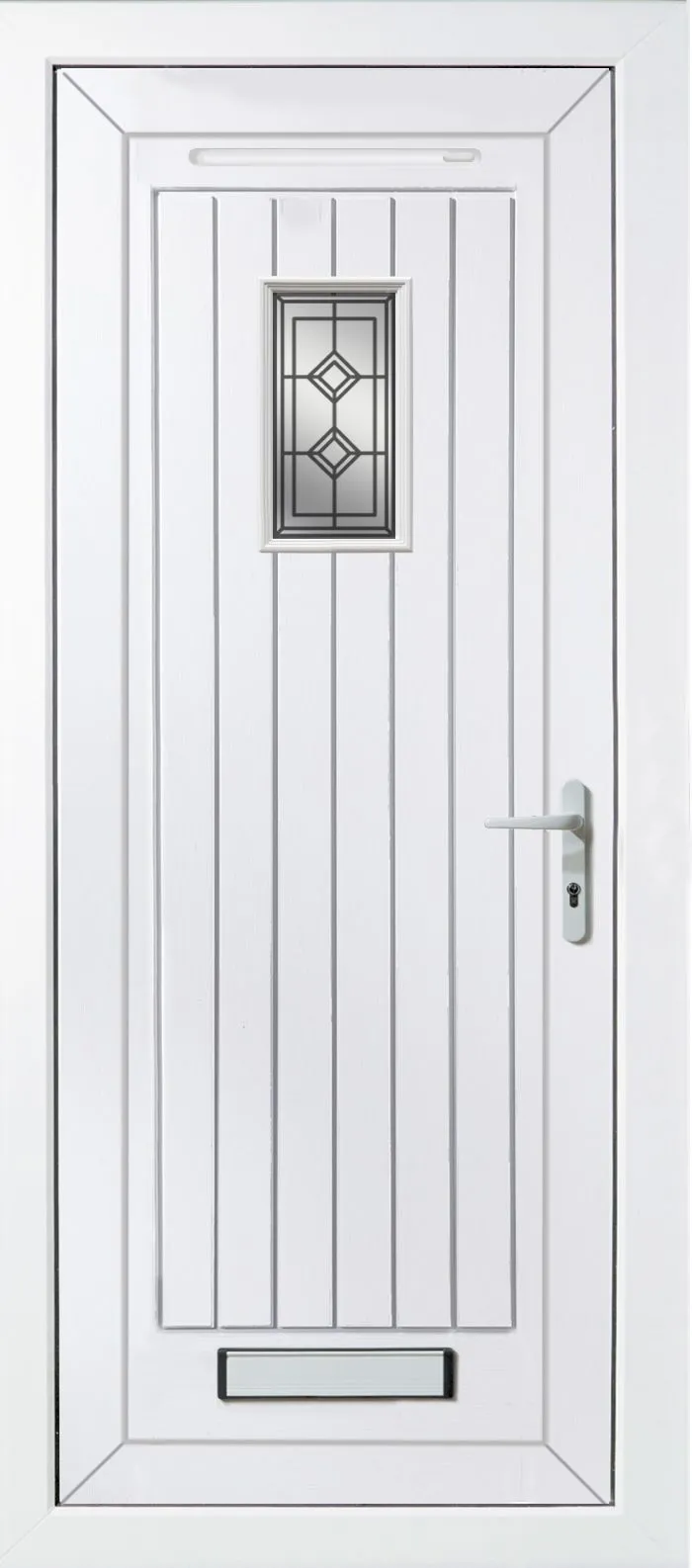 Diamond bevel Frosted Glazed Cottage White uPVC LH External Front Door set, (H)2055mm (W)920mm