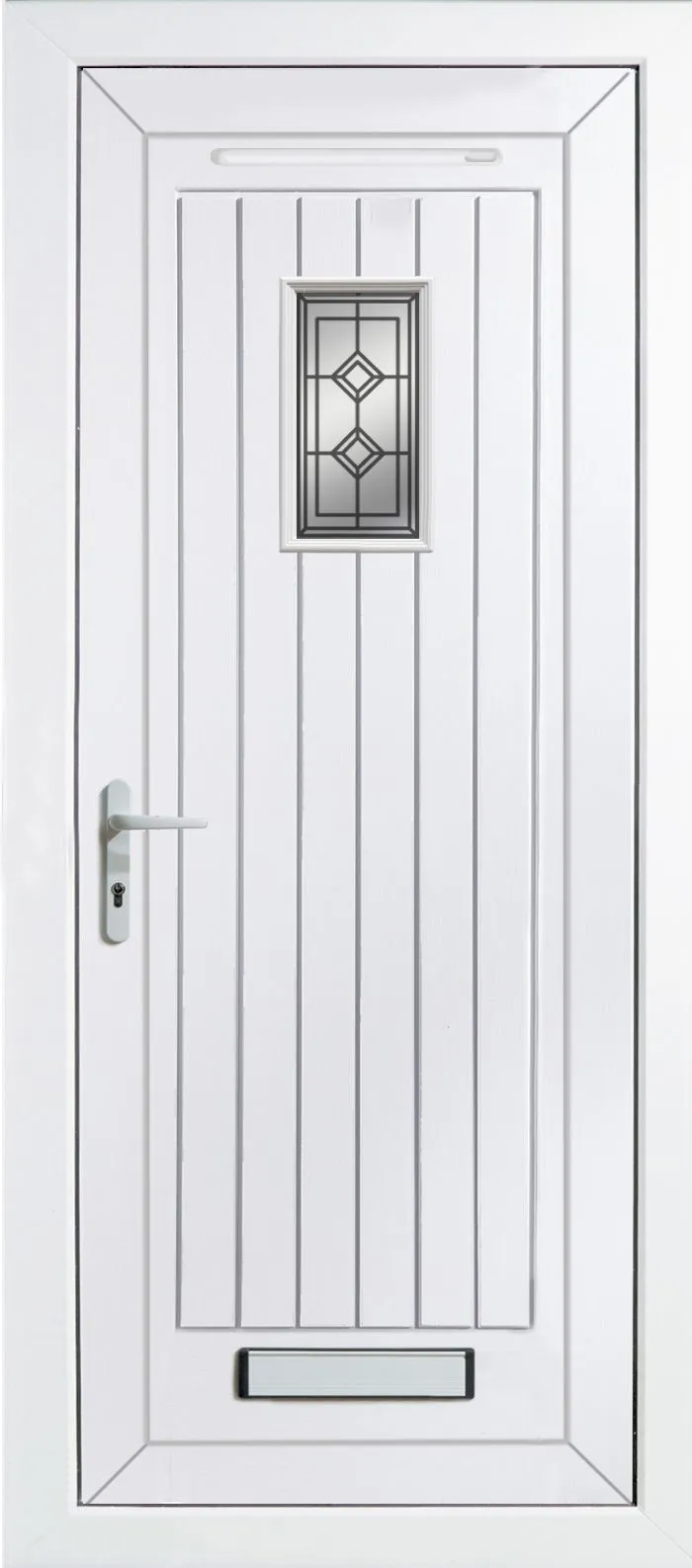 Diamond bevel Frosted Glazed Cottage White uPVC RH External Front Door set, (H)2055mm (W)920mm