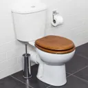 Croydex Davos Flexi-Fix Round Antique Pine Solid Wood Toilet Seat - WL602250H