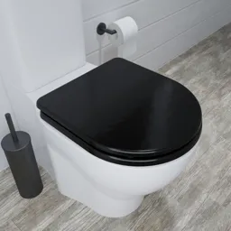 Croydex Iseo Wood Flexi-Fix D-Shape Soft Close Toilet Seat Matt Black - WL610321H