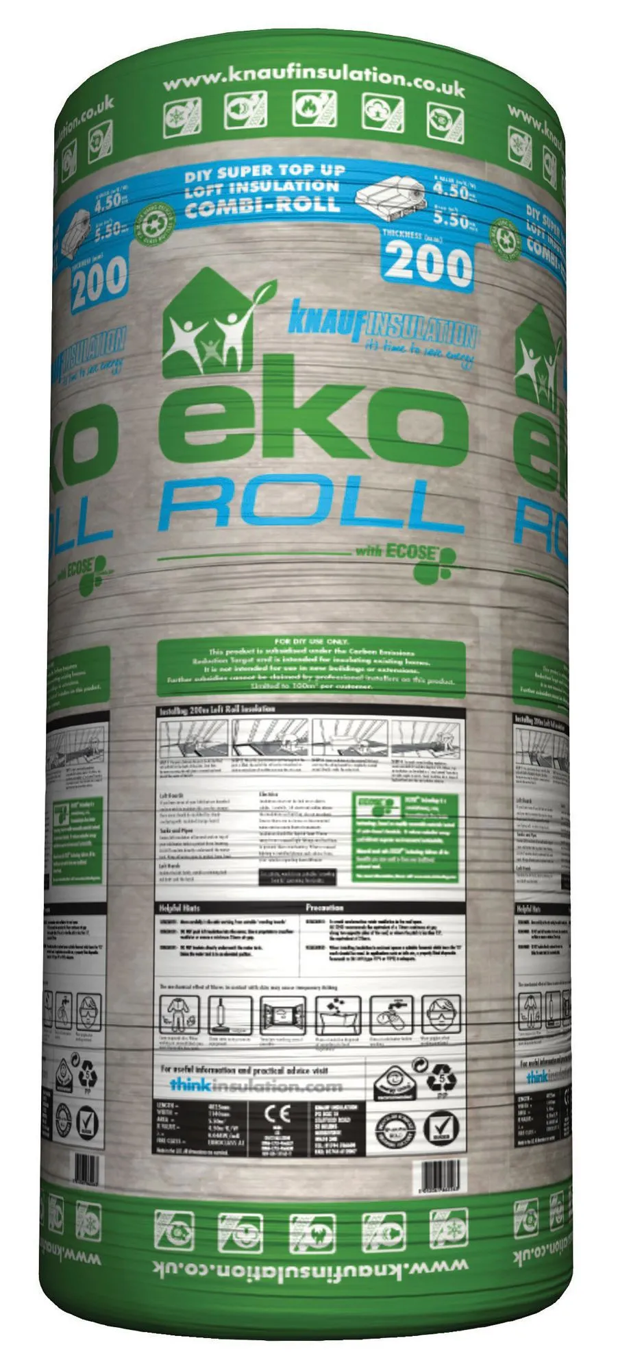 Knauf Eko Roll Loft insulation roll, (L)4.83m (W)1.14m (T)200mm