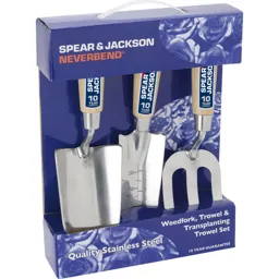 Spear and Jackson 3 Piece Neverbend Stainless Steel Hand Trowel and Weedfork Set