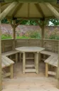 Forest Hexagonal Timber Roof Gazebo with Table, Benches & Terracotta Cushions 3m Treated Timber (Installed)
