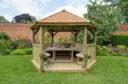 Forest Hexagonal Cedar Roof Gazebo with Table, Benches & Cream Cushions 4m Treated Timber (Installed)