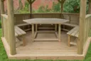 Forest Hexagonal Timber Roof Gazebo with Table, Benches & Cream Cushions 4m Treated Timber (Installed)