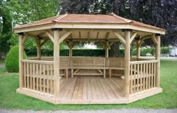 Forest Premium Oval Cedar Roof Gazebo with Benches 5.1m Treated Timber (Installed)