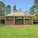 Forest Premium Oval Timber Roof Gazebo with Benches 6m Treated Timber (Installed)