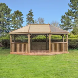 Forest Premium Oval Timber Roof Gazebo with Benches 6m Treated Timber (Installed)