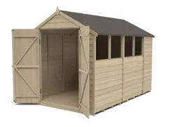 Forest Garden 10x6 Apex Pressure treated Overlap Natural Timber Wooden Shed with floor - Assembly service included