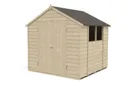 Forest Garden 7x7 Apex Pressure treated Overlap Natural Timber Wooden Shed with floor (Base included) - Assembly service included