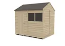 Forest Garden 8x6 Reverse apex Pressure treated Overlap Wooden Shed with floor (Base included) - Assembly service included