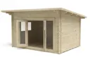 Forest Melbury Pent Roof Double Glazed Log Cabin (34kg Polyester Felt, plus Underlay ) 4.0m x 3.0m Natural Timber