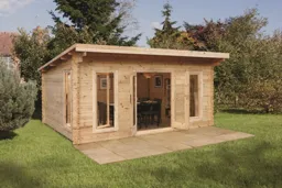 Forest Mendip Pent Roof Double Glazed Log Cabin (24kg Polyester Felt, no Underlay ) 5.0m x 4.0m Natural Timber